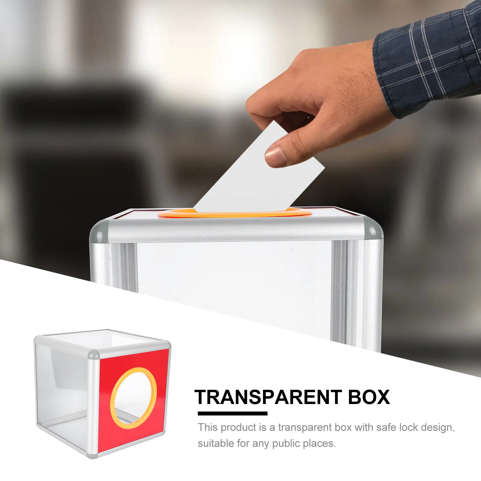 1pc Transparent Lottery Box 25CM Aluminum Edge Lockable Container for Votes Fundraising Storage Suggestions Charity Box