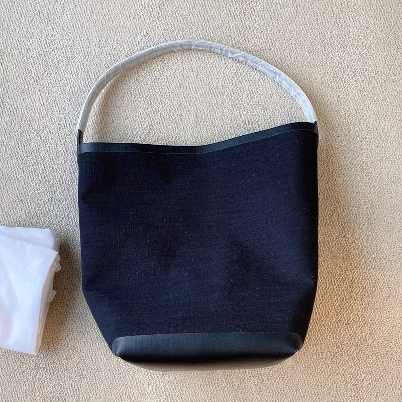 2022 New Tote Simple Fashion Cotton and Linen Leather Canvas Bag Shoulder Bucket Bag