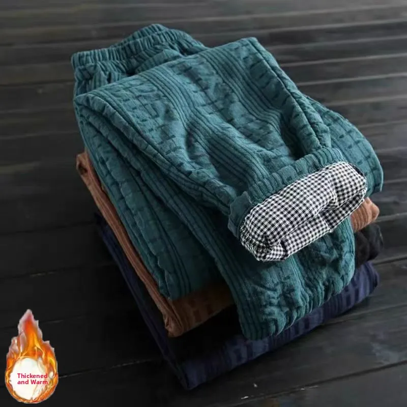 

Женские утепленные брюки-харланы из хлопка и льна с высокой талией, свободные повседневные осенне-зимние теплые брюки прямого кроя, длина 7/8 или 9/10