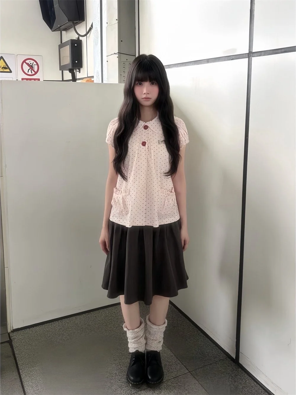 Camisa de manga corta con lunares vintage de verano y media falda, conjunto de dos piezas, ropa de estilo universitario japon...
