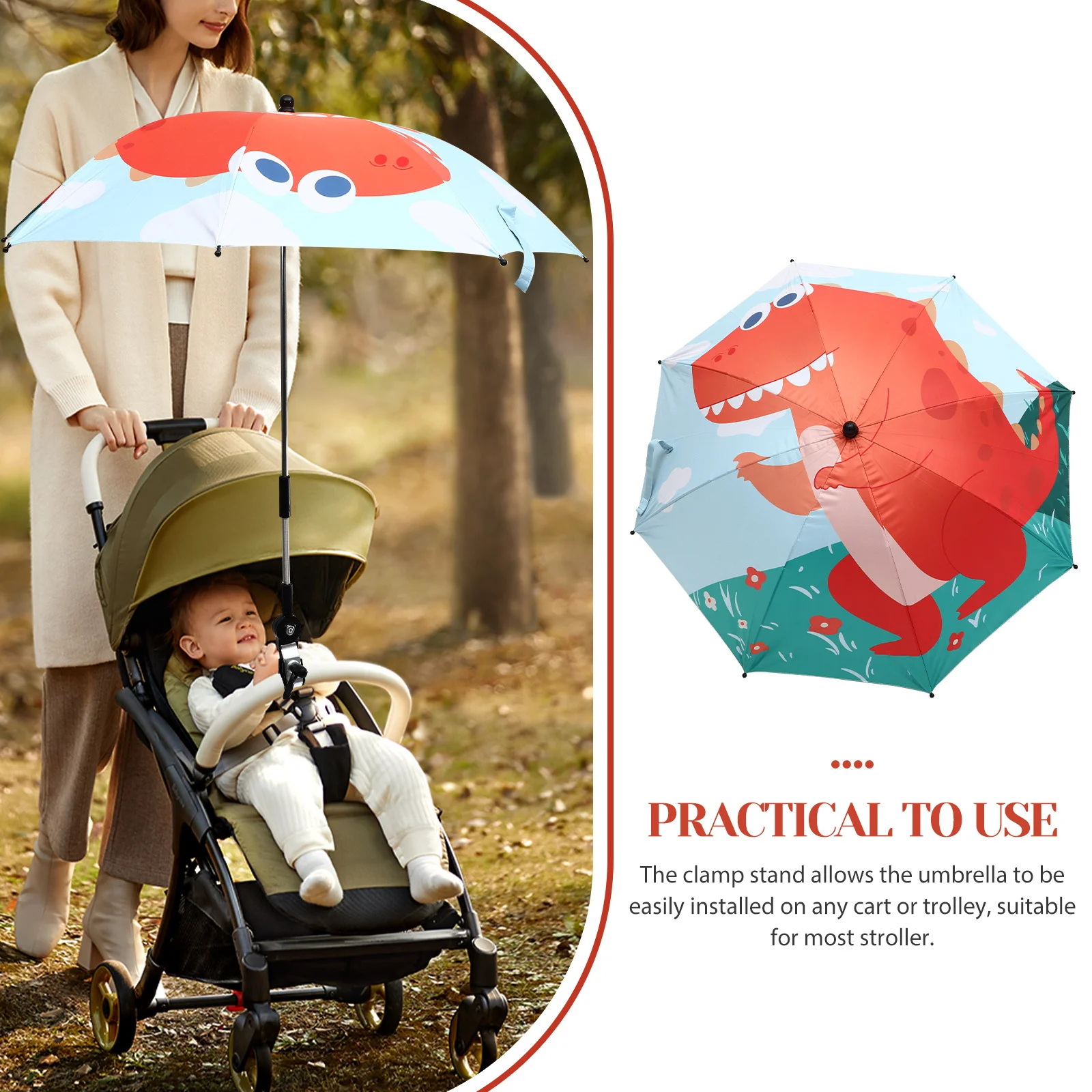 

1Set Baby Stroller Umbrella Durable Adjustable Clamp Sunshade Umbrella for Pushchair Uv Protection Outdoor Beach Chair Parasol