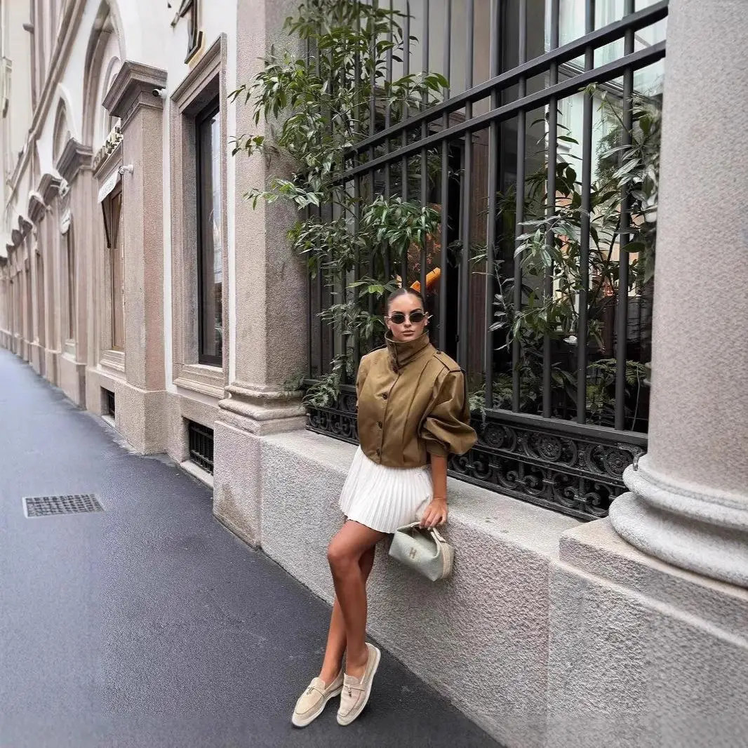 

Spring 2026 Women's Street Faion Single-Button Versatile New Arrival Cotton Jaet Long Sve ort Length Commute Sle