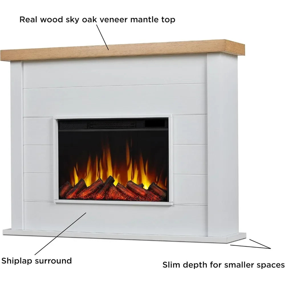 Marshall 49" Slim Electric Fireplace with Mantel for Living Room or Bedroom, Replaceable Fireplace Insert Heater, Realistic Log