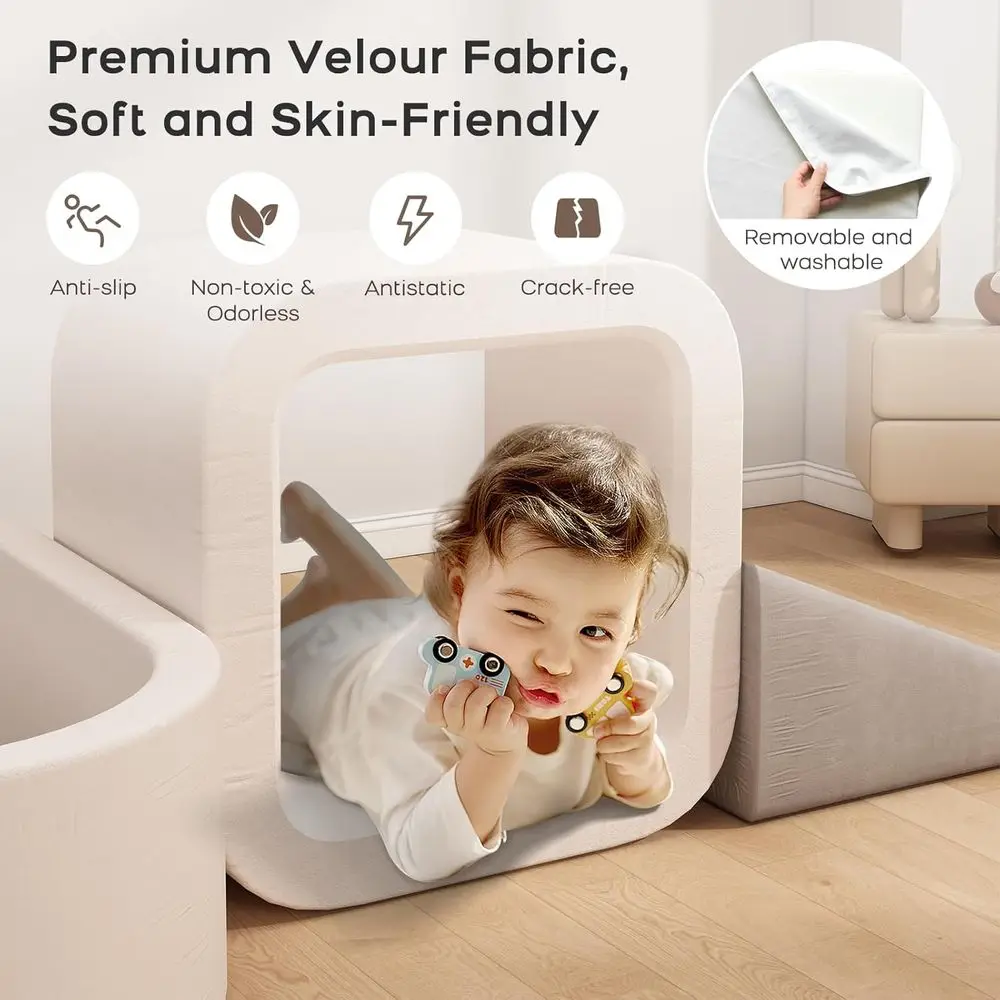 Juego de escalada de espuma de 6 piezas para niños pequeños: gimnasio de juegos en interiores con tobogán y pozo de pelotas (bolas no incluidas)