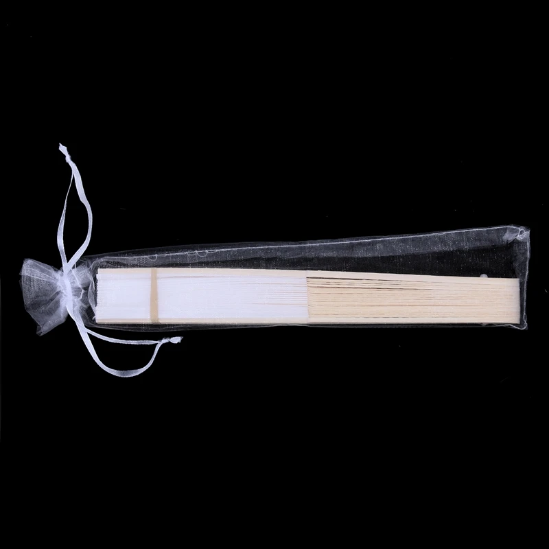 10X Fan In White Silk Fabric + Bamboo With Gift Bag In Muslin For Wedding Personalized Dancing Writing Painting Promotion