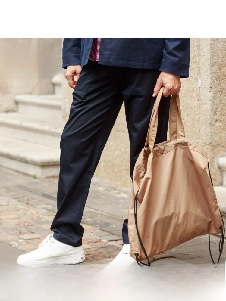 

Men's Casual Silk Pants Elastic Loose Fit Autumn Wear for Middle-Aged And ly Comfortable Breathable Straight Leg Trousers