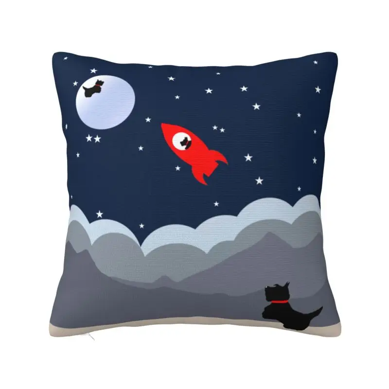 Fundas de cojín personalizadas con diseño de luna y espalda de perro Scottie, funda de almohada bonita de terciopelo para amantes de los Terrier escoceses para sofá