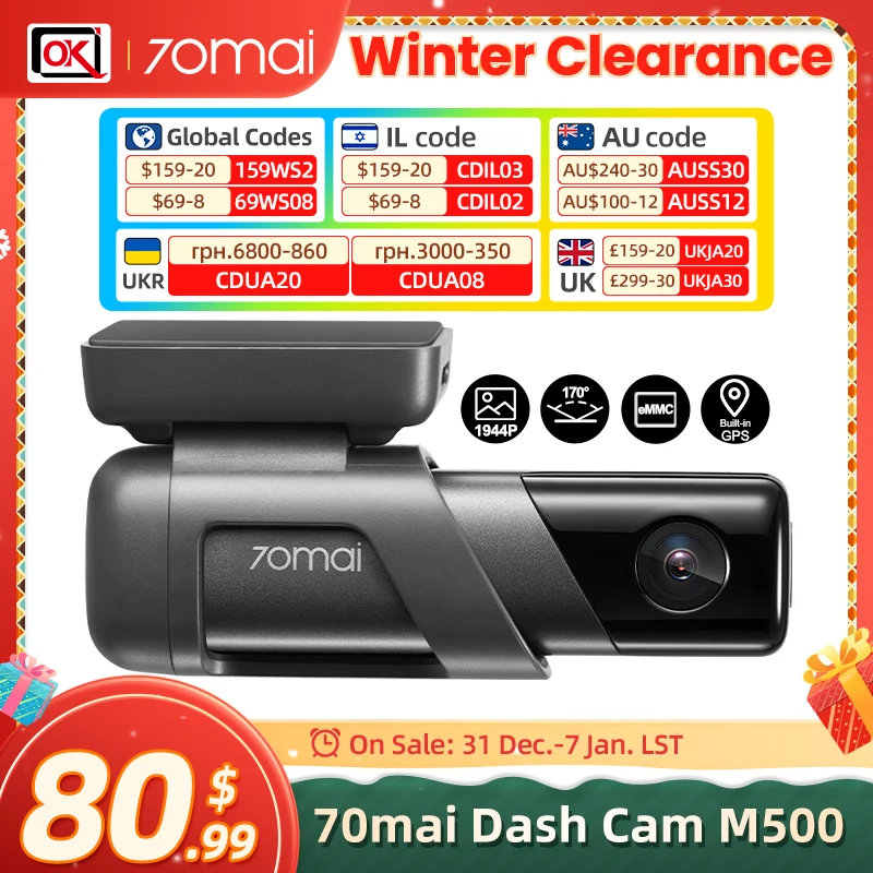 70mai Dash Cam M500 1944P 170FOV 70mai Car DVR Camera Recorder Built-in GPS ADAS  24H Parking Monitor eMMC built-in Storage