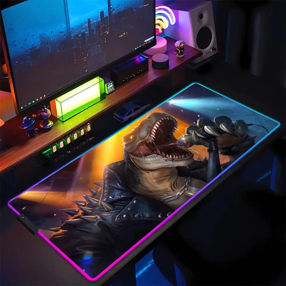 RGB ماوس الوسادة الغناء Tyrannosaurus ريكس الألعاب حصيرة المطاط المضادة للانزلاق حصيرة مكتبية LED توهج الألعاب لوحة المفاتيح ماوس ملحقات الكمبيوتر