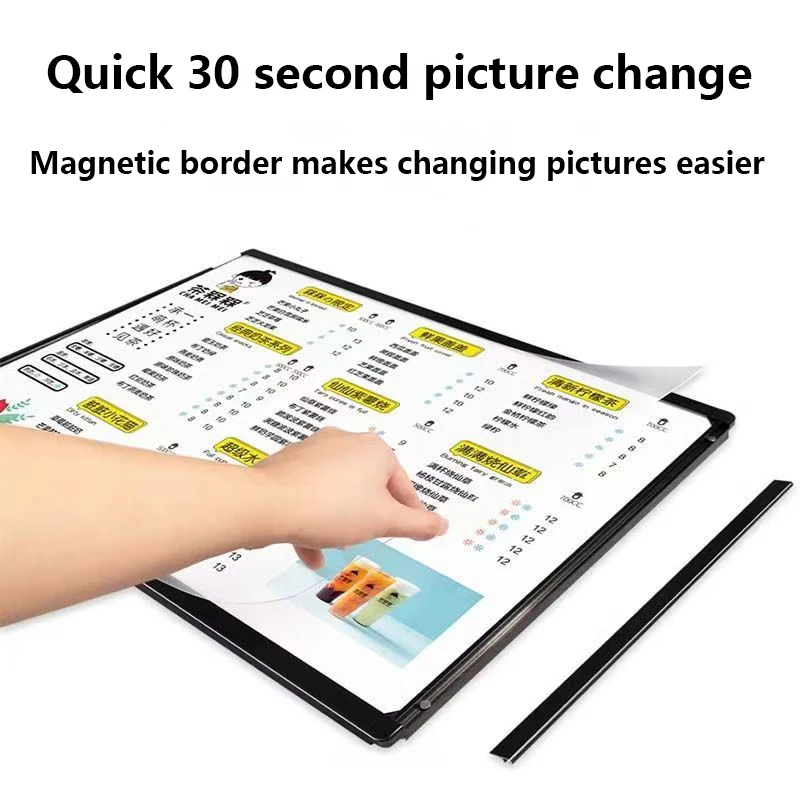 ป้ายติดผนัง LED บางกรอบสแน็ปอินป้ายแสดงโปสเตอร์เรืองแสง lampu kotak มีไฟด้านหลังสำหรับร้านอาหารคาเฟ่ร้านค้า