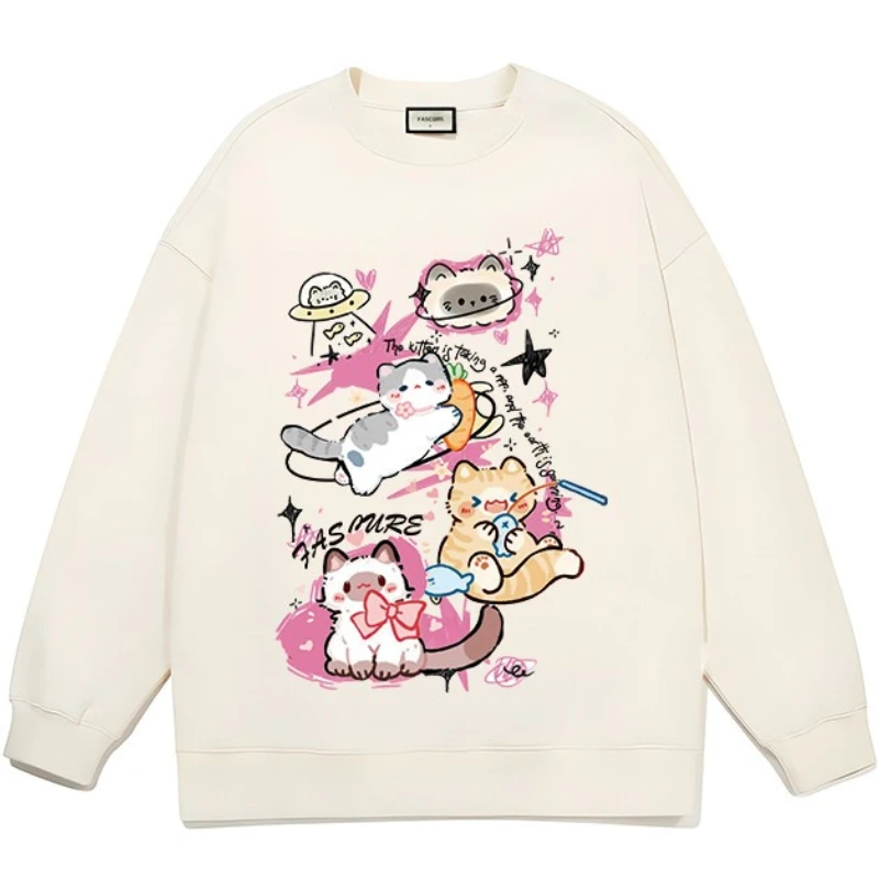 

Корейский свитшот с милым принтом кота Y2K для девочек, кавайные эстетические топы с рисунком кота, забавные графические топы, футболки с длинными рукавами, осенние свободные