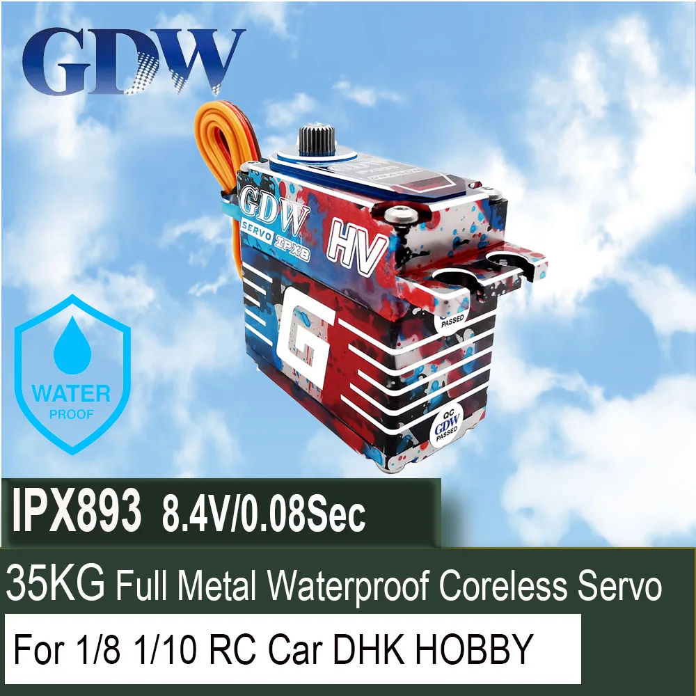 

GDW IPX893 Standard HV Steering Gear IPX-8 Full Waterproof 35kg 0.08sec Coreless Servo Metal Shell Steel Gear For Crawler Rc Car