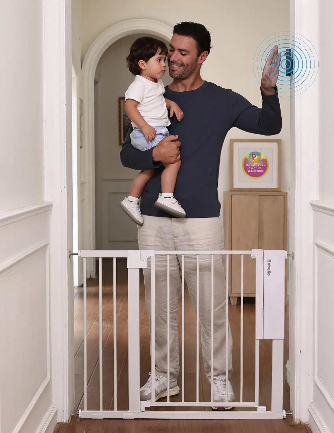 Smart Baby Gate Auto Unlock Close Pressure Mounted No Drill Doorways Top Stairs Pet Dog Door Wide Walk Thru Infrared Sensor Inst