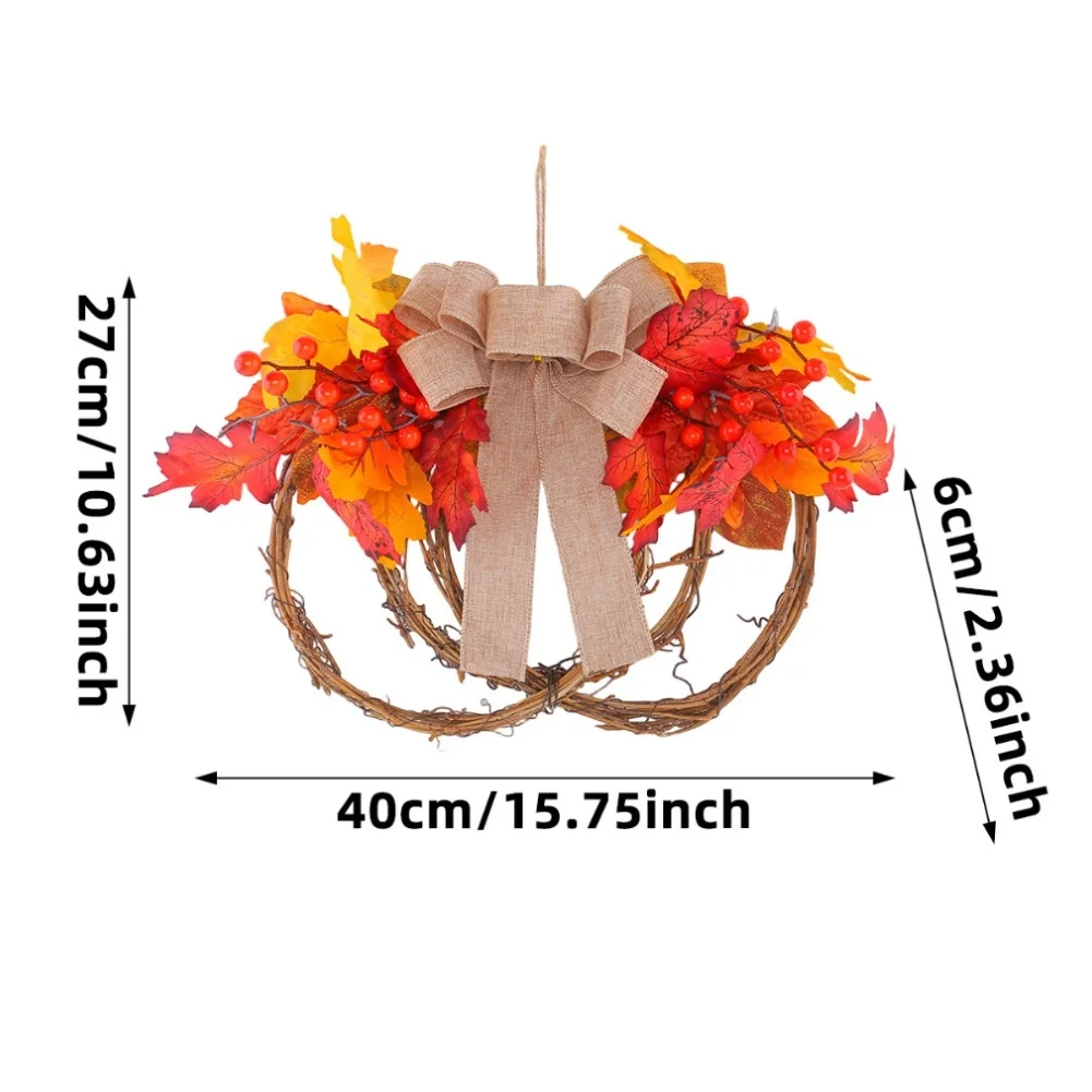 Autumn Maple Leaf Red Berry Rattan Garland 36cm Artificial Wreath For Thanksgiving Door Window Wall Home Party Decoration