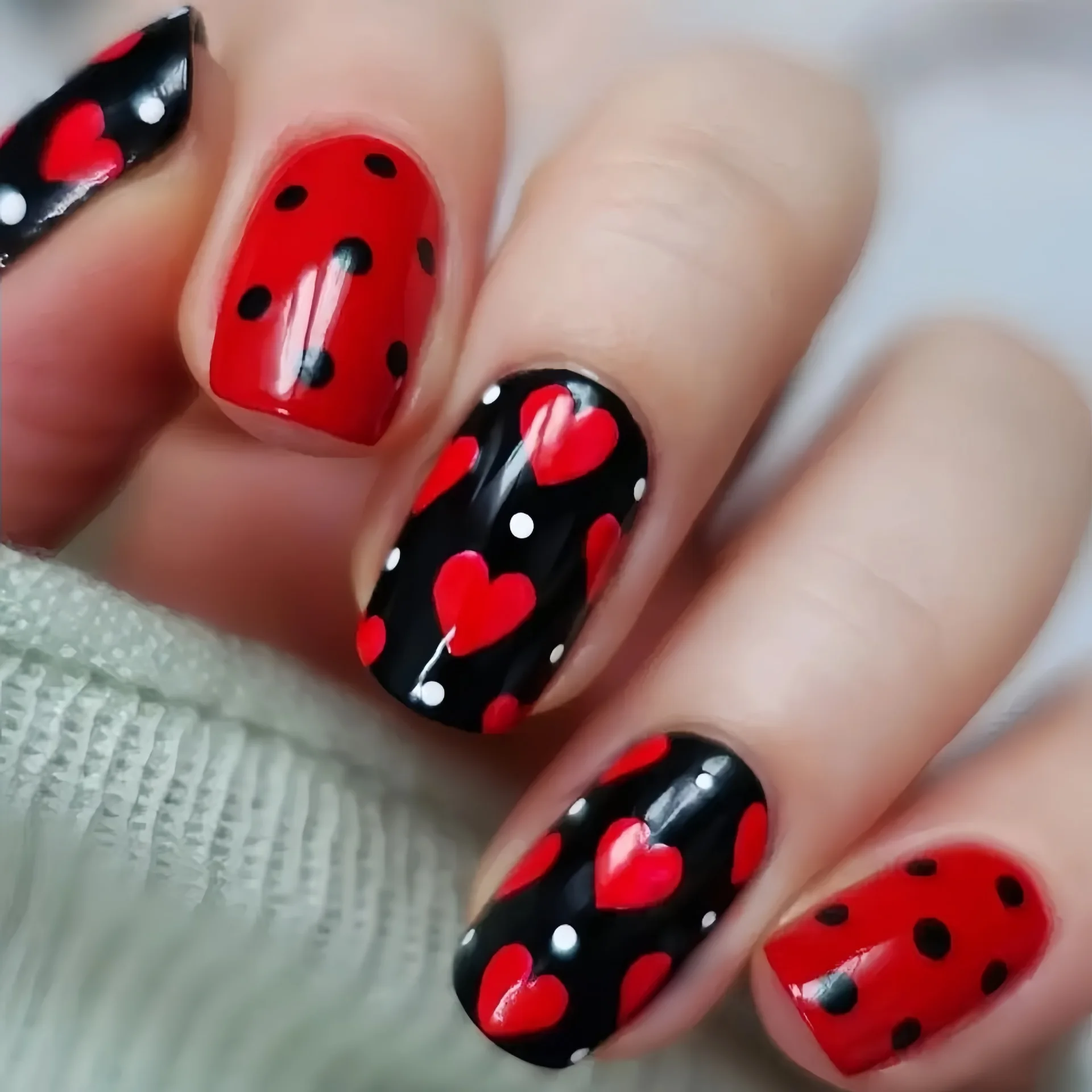 Kurze mittelgroße künstliche Nägel für Frauen und Mädchen, rosa, rote Rose, süßes Herz-Design zum Valentinstag, quadratische Nagelspitzen zum Aufdrücken falscher Nägel