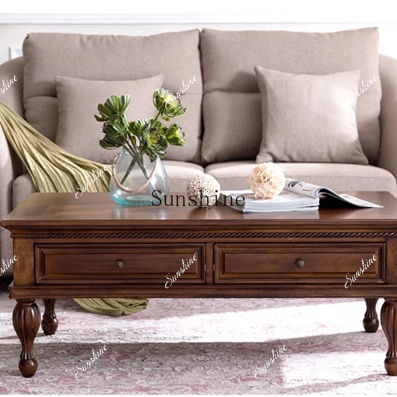 American coffee table small apartment simple modern solid wood living room light luxury small apartment household storage  FT