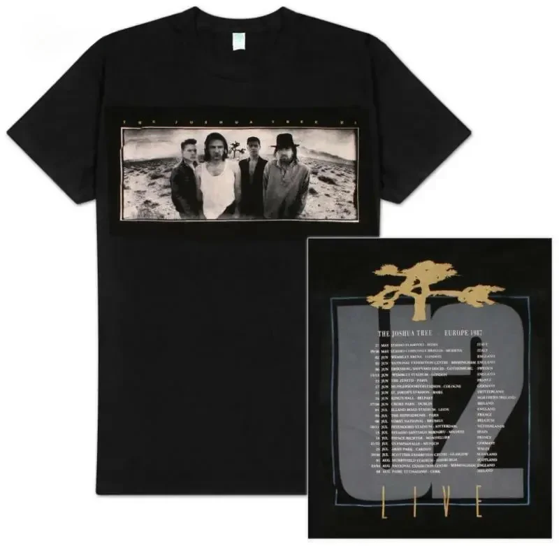 U2 The Joshua Tree 1987 European Tour Official Mens Black T Shirt Us Import Custom Aldult Teen Unisex Digital Printing Tee Shirt