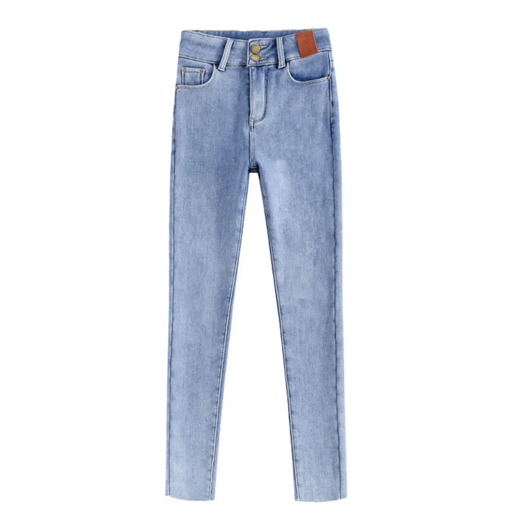 Inverno de veludo grosso mulheres cintura alta jeans magros simples velo quente magro ajuste estiramento senhoras casual denim lápis calças femininas