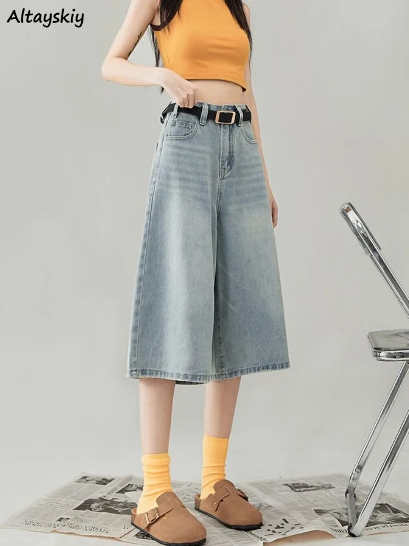 Harajuku Jeans Women Straight Calf-length High Waist Baggy Casual Streetwear Denim Retro Y2k Punk Grunge Summer All-match Chic