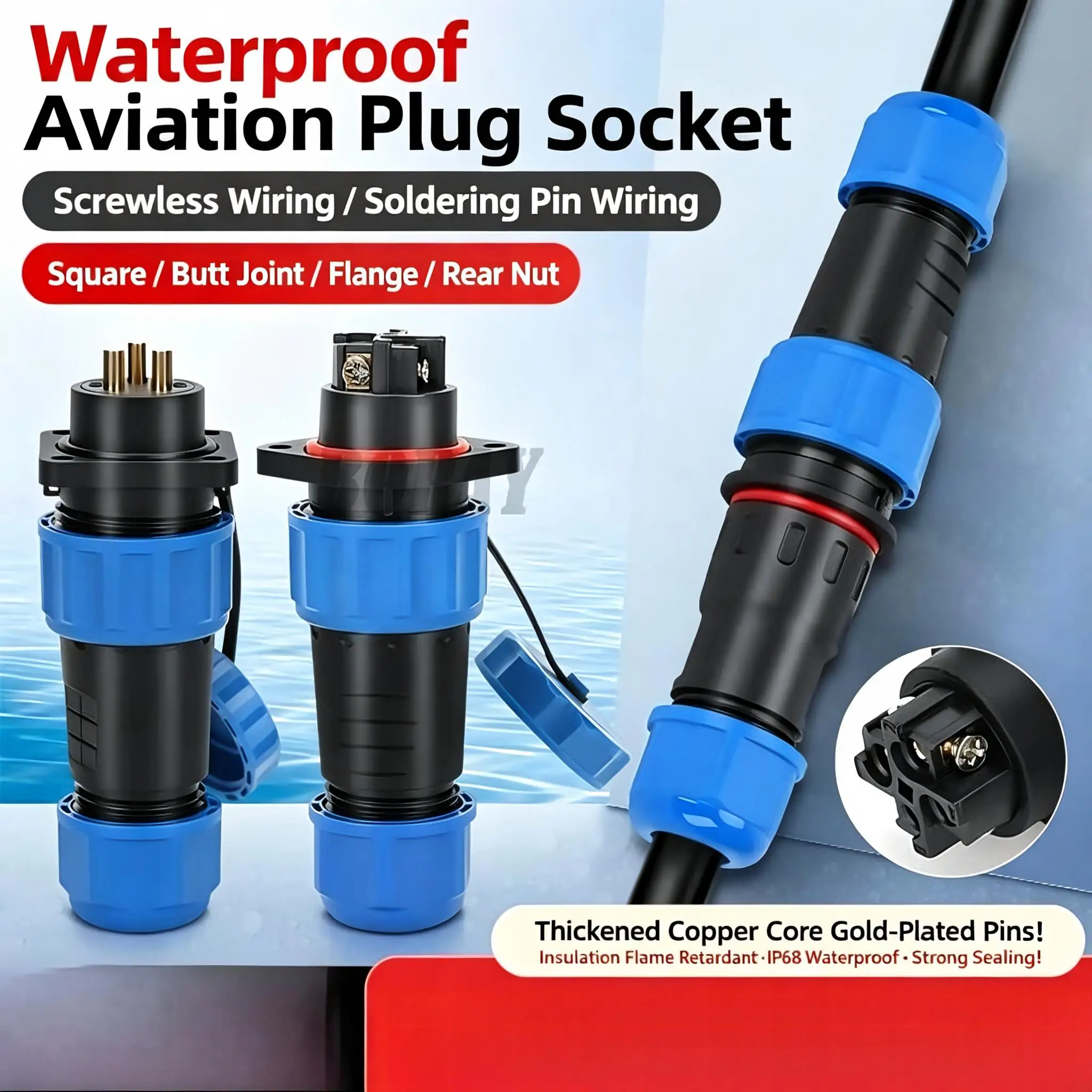 IP68 Waterproof LD Aviation Connector 3-4Pin Screw Male Female Plug Industrial Grade CE for Marine Solar LED