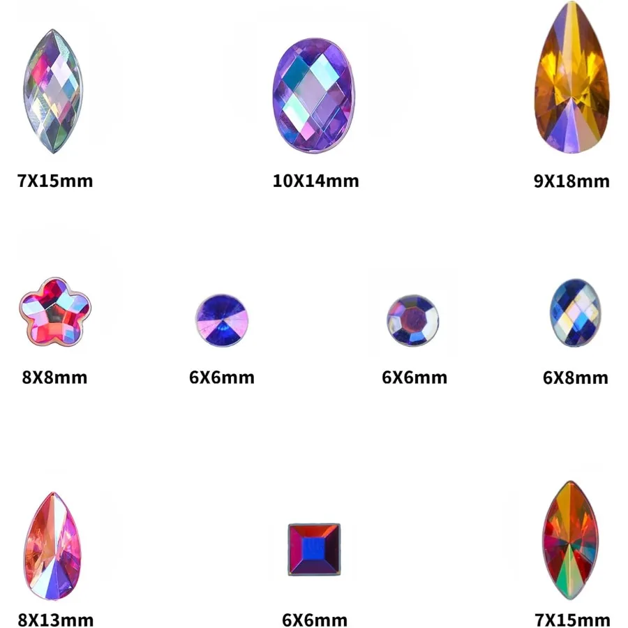 500 Stück gemischte 10 Farben AB bunte Edelsteine zum Basteln, Flatback-Strasssteine, Edelsteine, Juwelen zum Basteln, Halloween, Pa