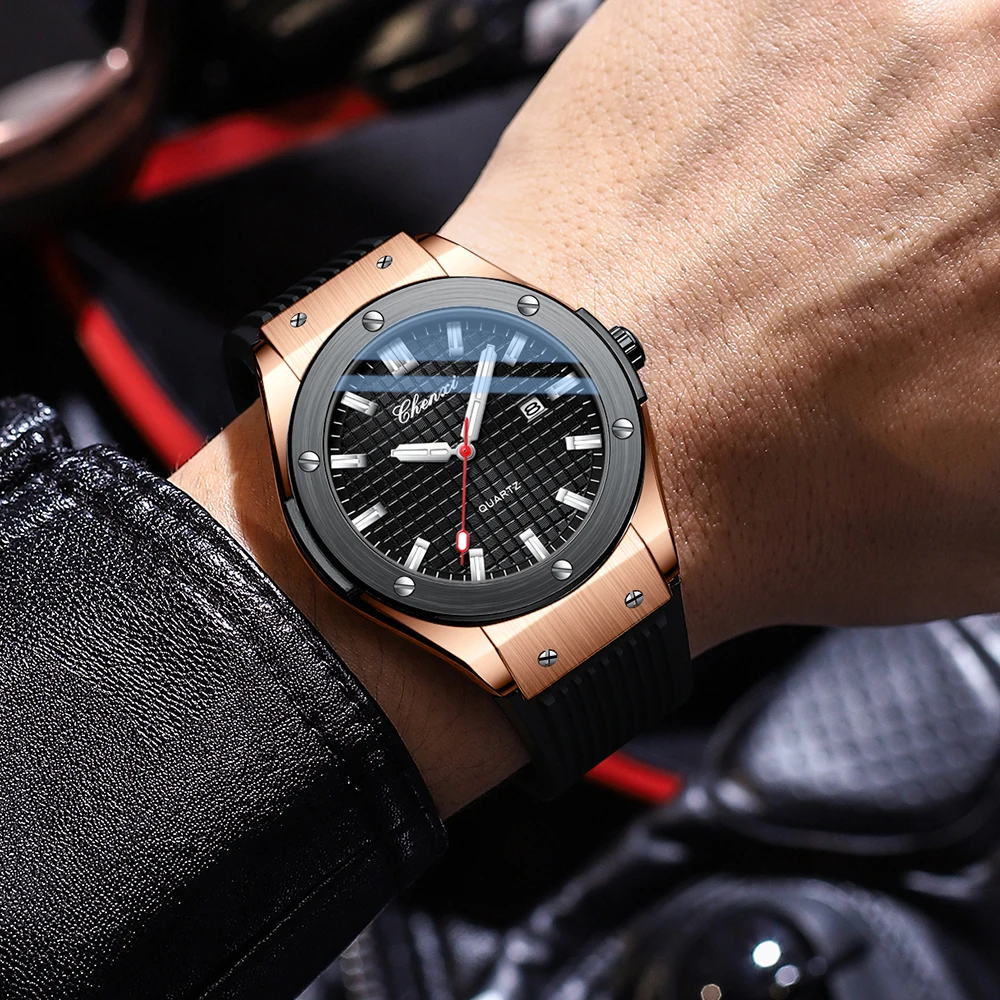 CHENXI Fashion Men's Business Analog Quartz Watch Silicone Strap Waterproof Date Calendar Easy Read Dial Wristwatch