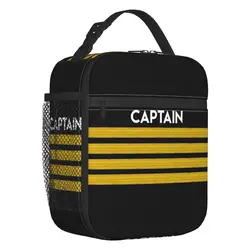 Captain Stripes Epaulettes Insulated Lunch Bags for School Aviation Airplane Pilot Resuable Thermal Cooler Bento Box Women Kids