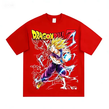 Dragon Ball Super Saiyan European Print Pattern T-shirt, Casual Short-sleeved T-shirt Casual and Comfortable Parent-child Outfit