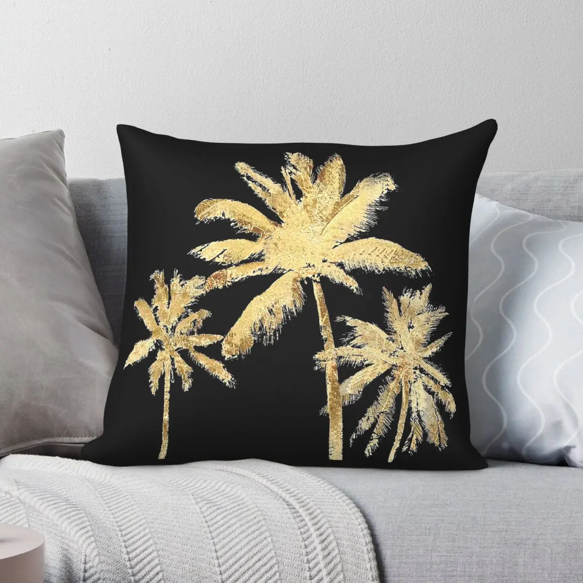 Gold Palm Trees Pillowcase Polyester Linen Velvet Pattern Zip Decor Throw Pillow Case Sofa Cushion Cover