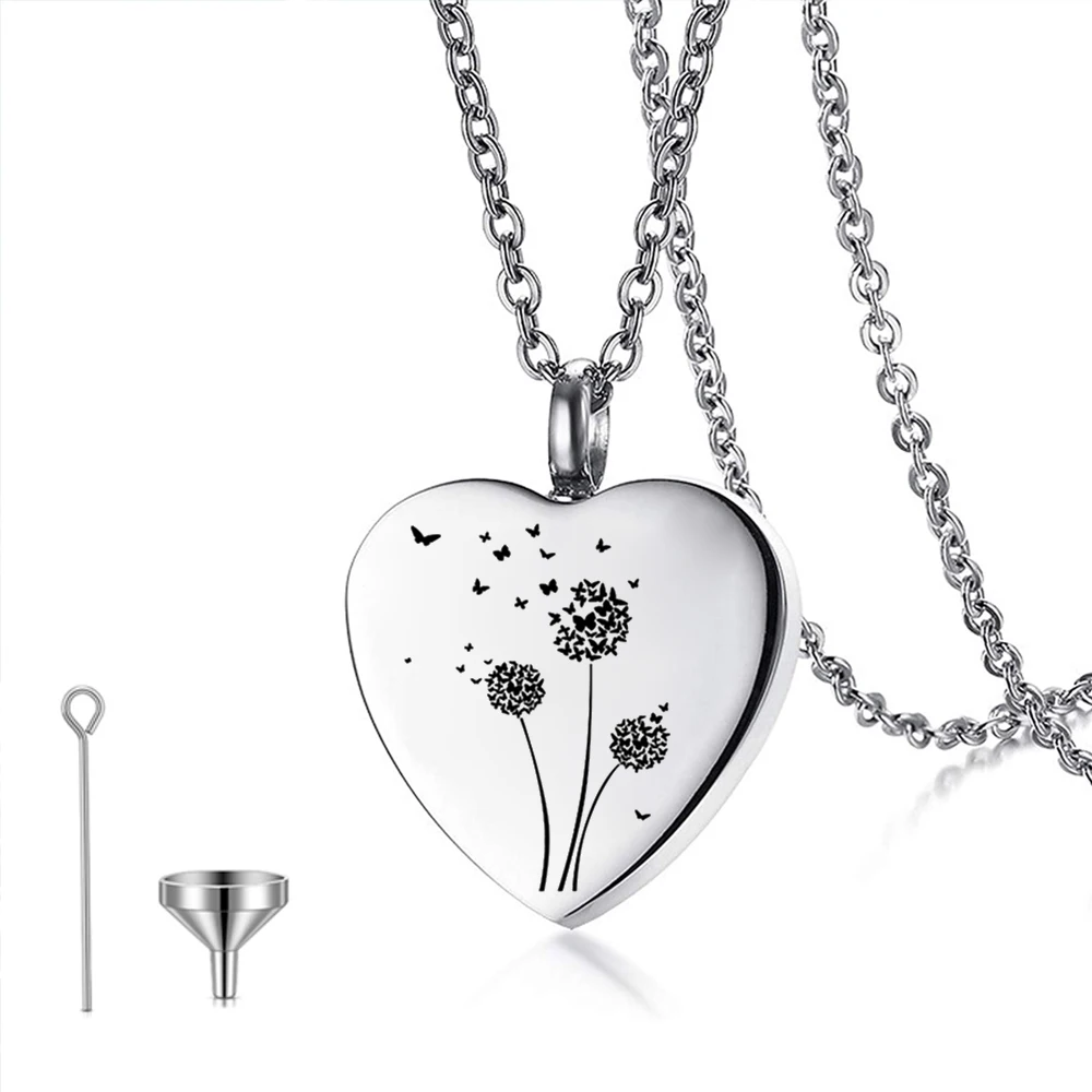 Heart Urn Necklaces for Ashes for Women Dandelion Butterfly  Cremation Jewelry Urn Locket for Human Ashes Holder Memorial