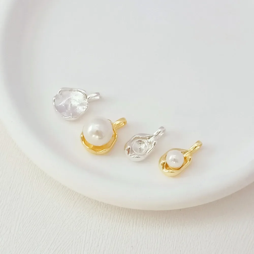 

Silver 18K Gold-encrusted Pearl Pendant, Empty Stand Pendant, DIY Necklace Pendant with Needle, Small Tray Pendant