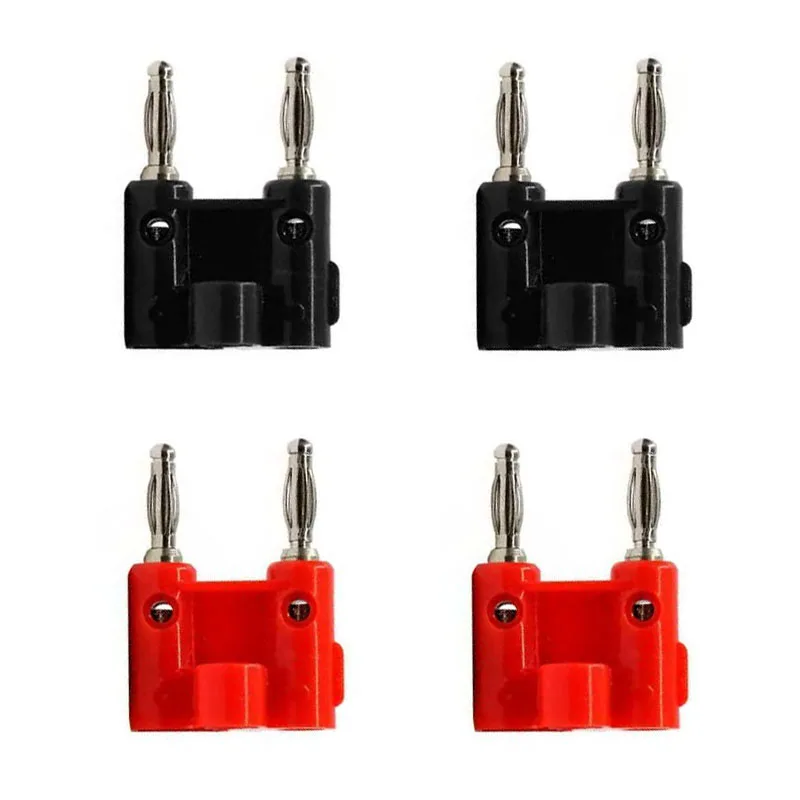 4Pcs 4mm Banana Plug Double Row Audio Speaker Connector Twin Banana Plug Amplifier Terminal Banana Socket Adapter