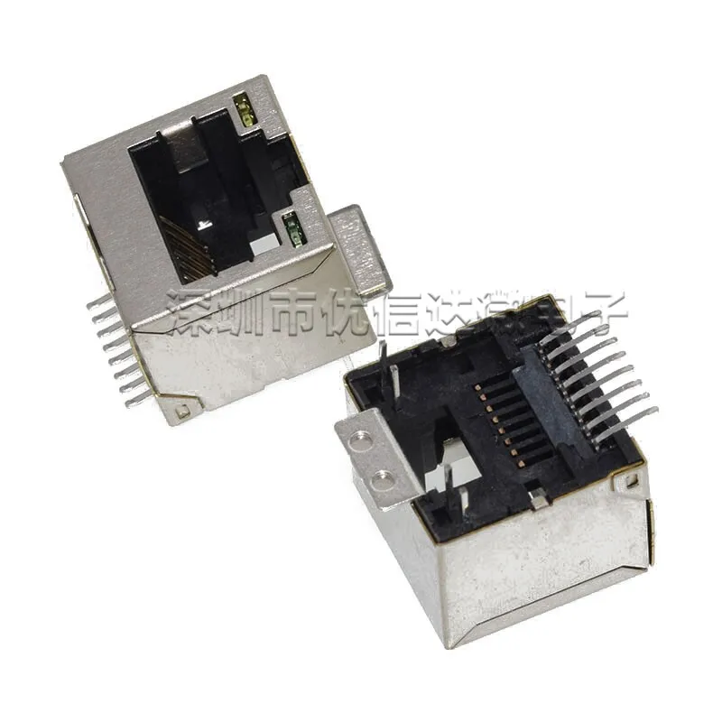 RJ45 network socket 52-8P8C wall-mounted complete package with shielding stand-mounted 180-degree SMT socket with LED light