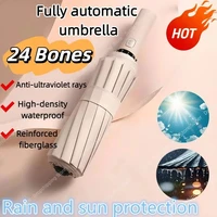 SPF 50 protección UV adhesivo negro 24 huesos plegable totalmente automático resistencia a la lluvia fuerte resistencia al viento paraguas 2026 nuevo