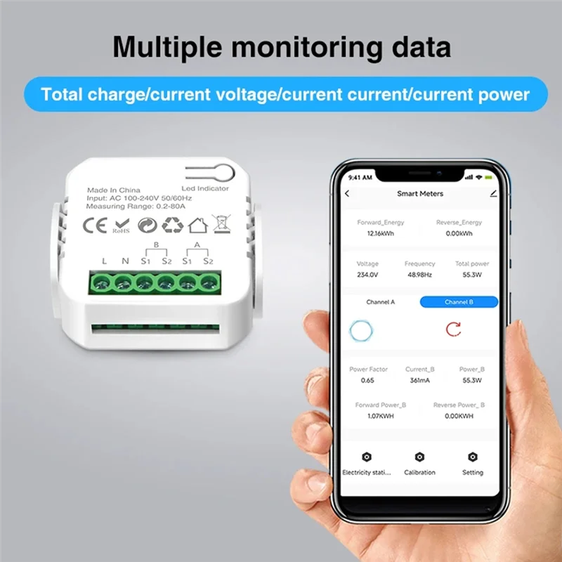 ABXF-Tuya Wifi مقياس الطاقة الذكي مع محول التيار المشبك 2 قناة 80A مقياس الطاقة المنزل الذكي Wattmeter