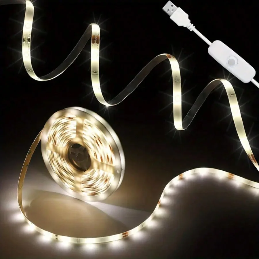 10m / 5m / 3m / 2m / 1m ，Led Light Strip, USB Plug-In Flexible Light Strip, USB Powered, Built-In Button Switch, Waterproof and Energy-Saving Light Strip, Adhesive-Backed, Can Be Cut to Design, Stick-On Installation, Suitable for Space Decoration, under Cabinets, Walls, Corridors, Kitchens, Indoor Home Mirrors, Live Streaming Fill Light, DIY Lighting