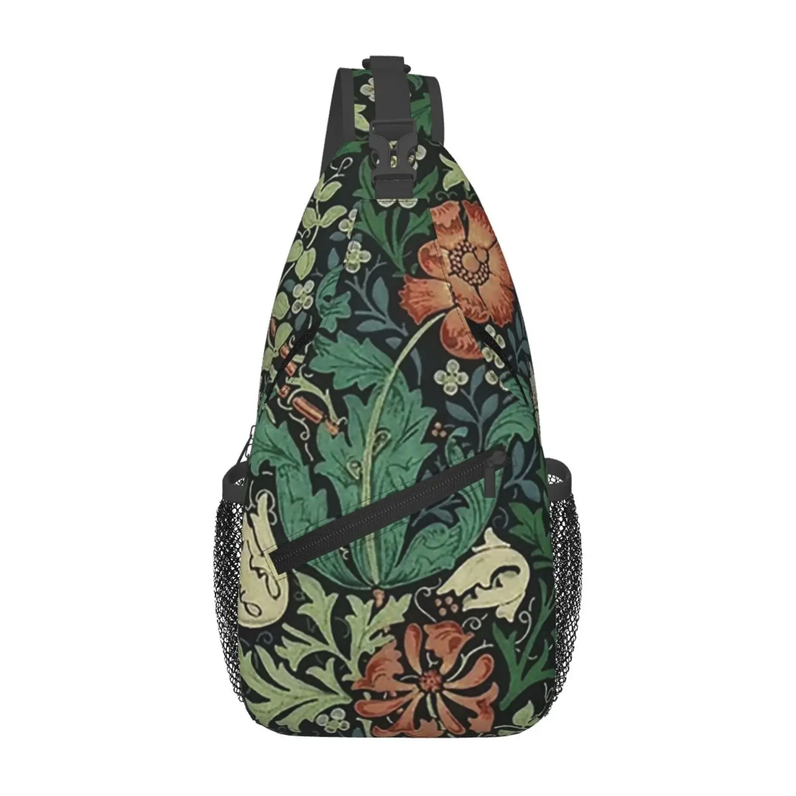 Vintage Style Botanical Flowers and Plants Chest Bag Men Sling Crossbody Backpack Chest Bag Travel Hiking Daypack Shoulder Bag