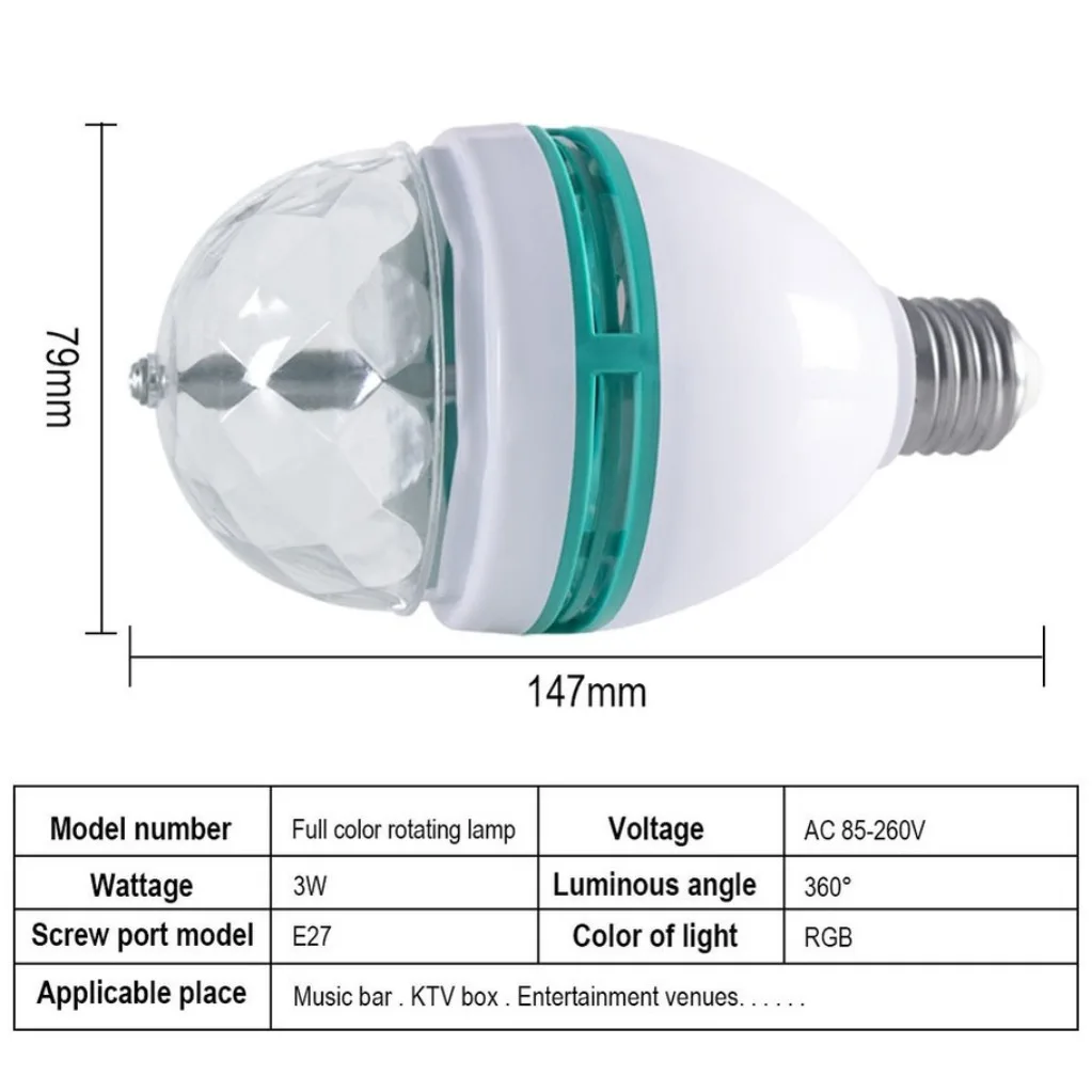 Imagem -05 - Colorido Auto Rotating Magic Ball Light E27 Ac85265v Ktv Bar Disco dj Festa Efeito de Palco Lâmpada do Projetor
