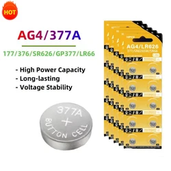 AG4 1.55V button battery LR626 377 button battery alkaline battery SR626SW 377A LR66 suitable for watches toys mercury-free