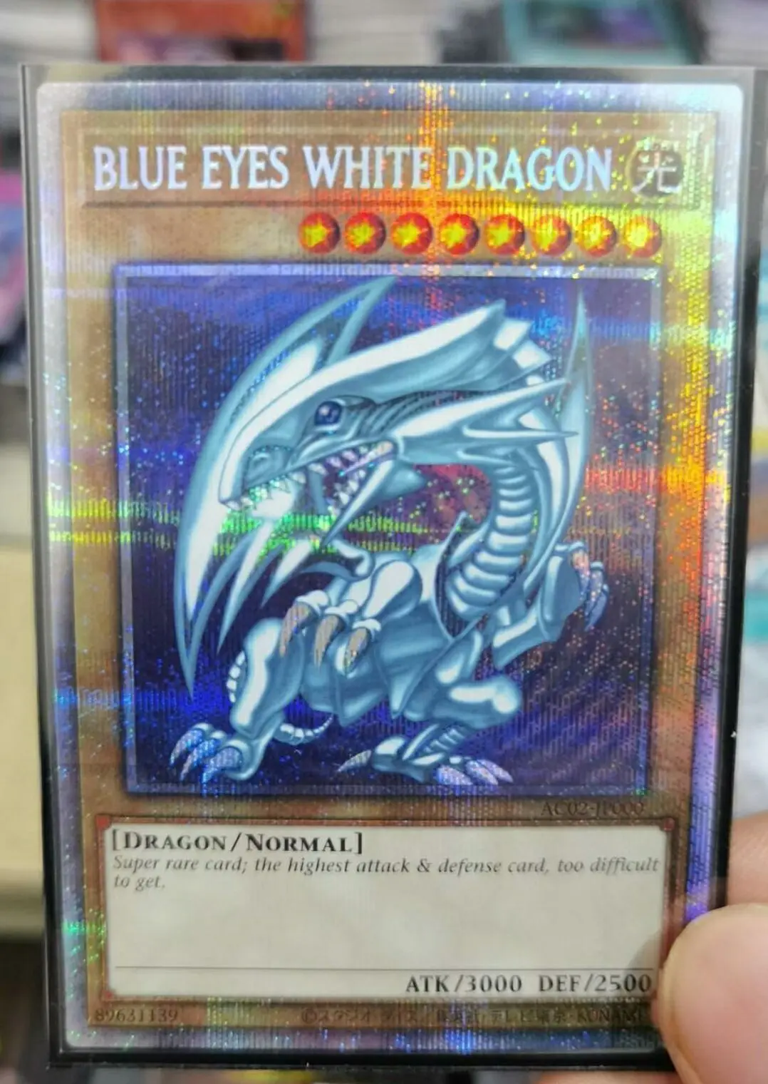 Yugioh KONAMI Duel Monsters AC02-JP000 niebieskie oczy biały smok pryzmatyczny sekret rzadka angielska kolekcja kartka miętowa