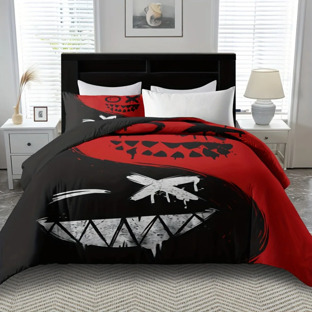 Breathable Polyester Duvet Cover Set with Zipper Closure - All-Season Soft Comfort 3D Digital Print Joker Clown Bedding - Ideal