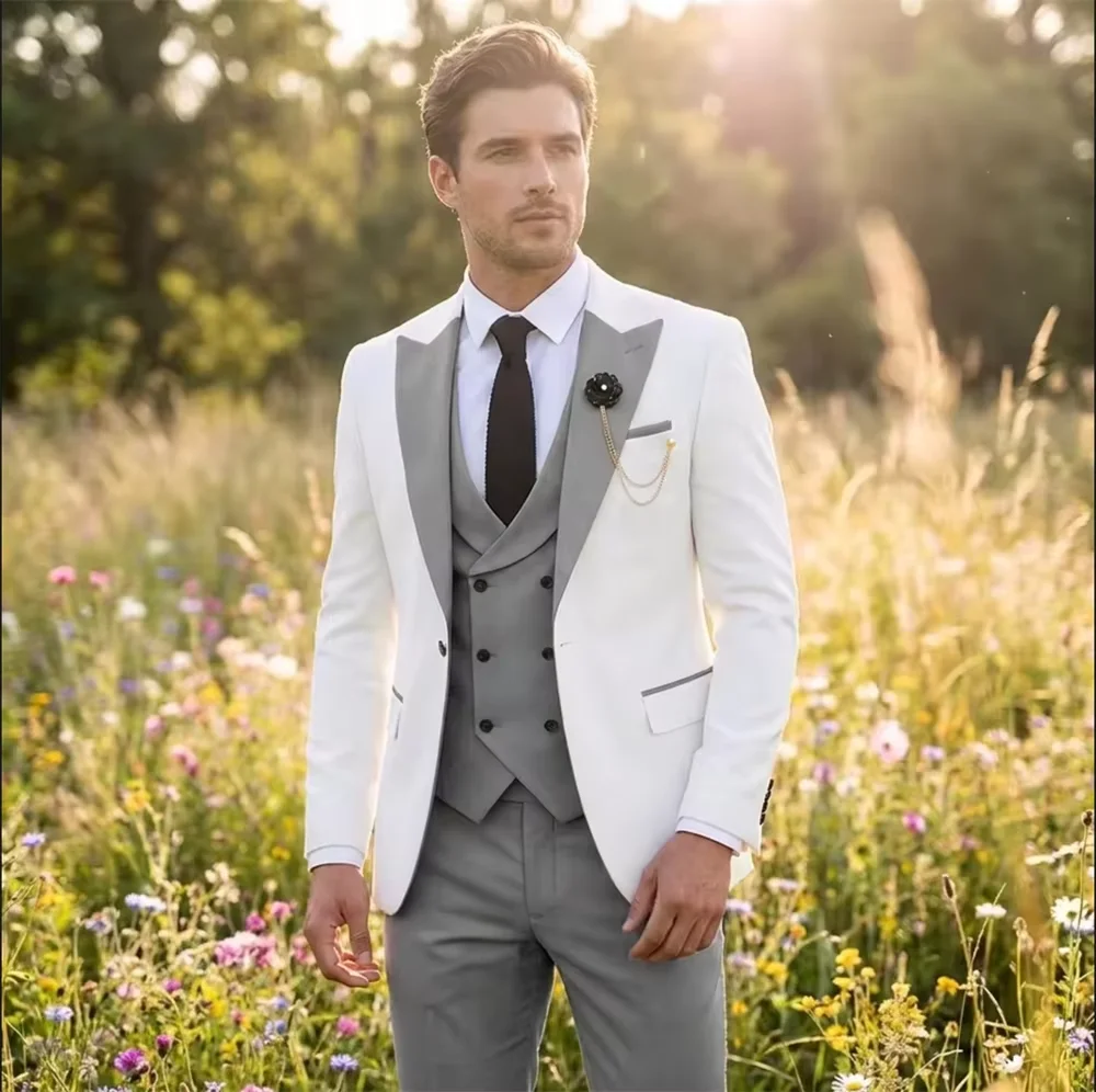 Color Blocked Men's Suits Gentleman Business British Suits Set Banquet Host Casual Wedding Business Suits(Blazer+Vest+Pants)