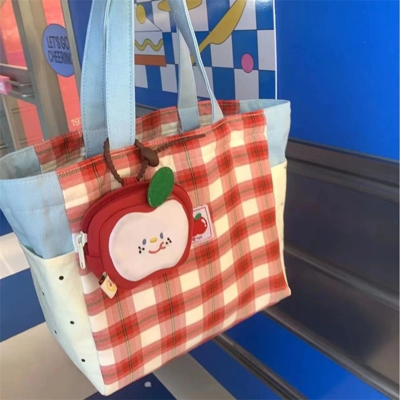 

Trendy Korean Plaid Tote Bag Women Handbag Fashion Grid Pattern Versatile Commuter Large Capacity Casual Shoulder Bag