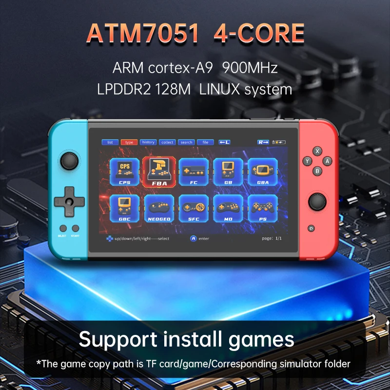 جديد X70 64GB ريترو وحدة تحكم بجهاز لعب محمول 7 بوصة HD شاشة مزدوجة اللاعبين ATM7051 رباعية النواة ريترو تلفزيون لعبة فيديو وحدة التحكم الهدايا