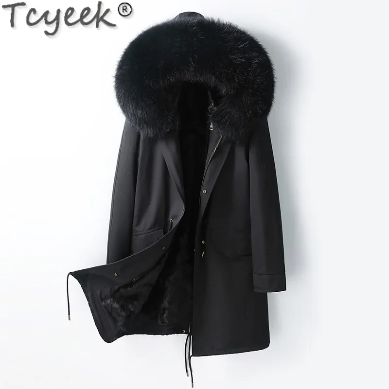 

Tcyeek Real Mink Fur Coat Long Liner Detchable Parka Winter Jackets for Men Clothing Fashion Warm Mens Fur Coats Fox Fur Collar