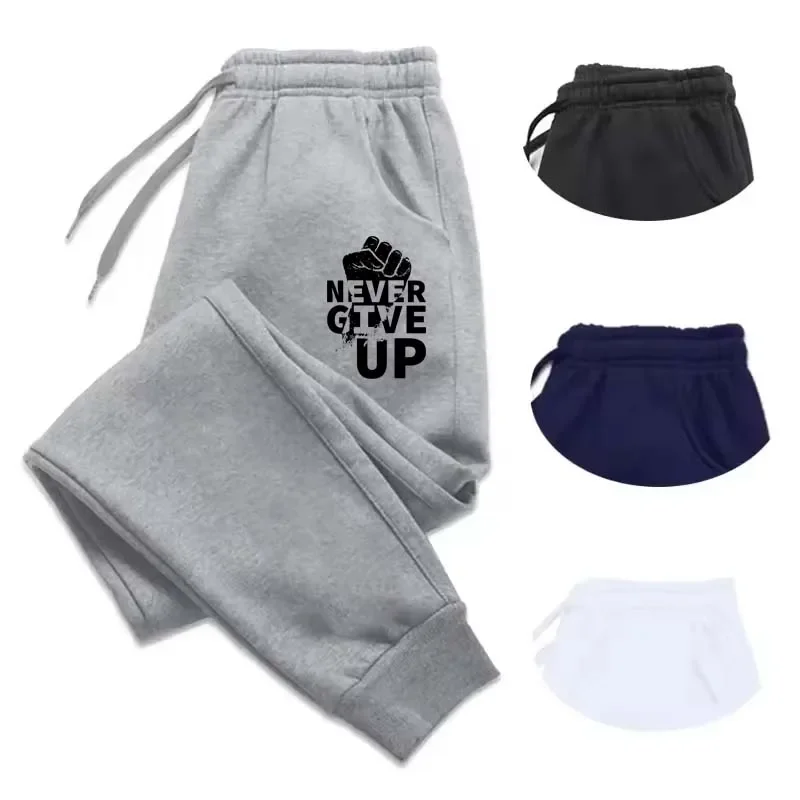 

Men's Never Give Up Sweatpants Casual Loose Sports Fitness Joggers Drawstring Long Pants Hip Hop Style Y2K Fleece Sweatpants