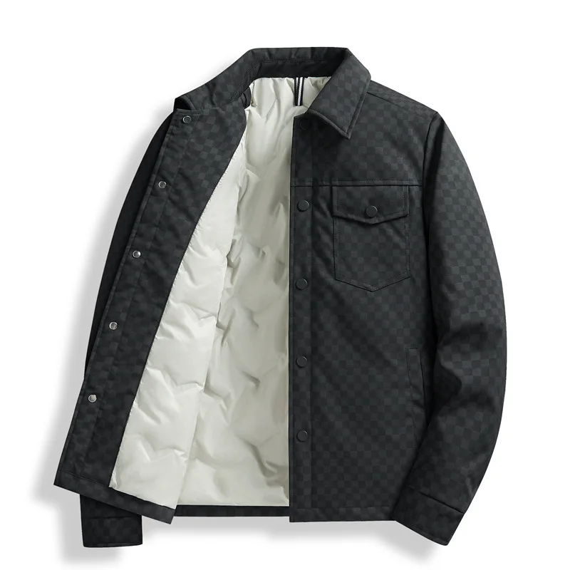 Мужской пуховик на осень и зиму: новый стиль, теплый, приталенный крой с повседневными лацканами для молодых взрослых