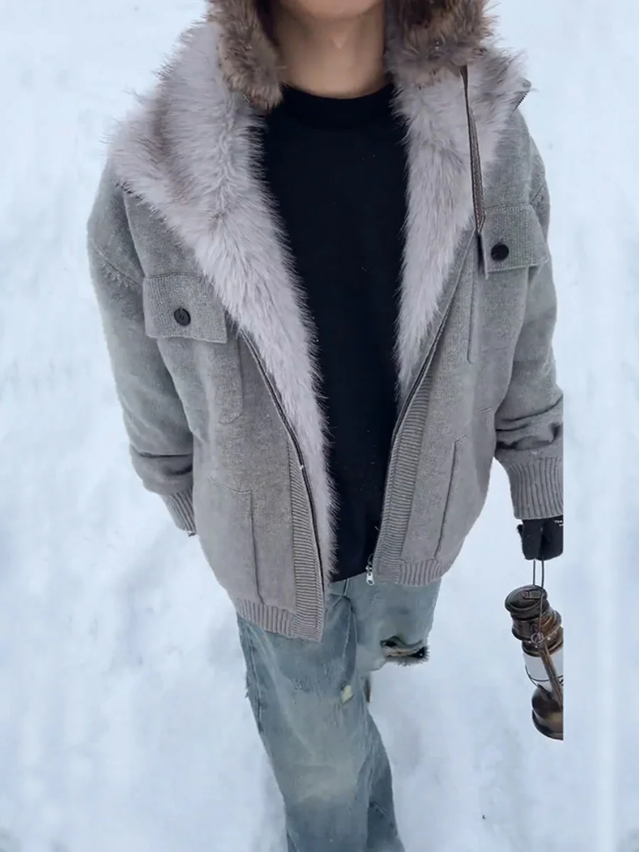 

Утепленная флисовая теплая зимняя куртка для мужчин и женщин, вязаный свитер-пальто Mountain Eagle с меховым воротником, хлопковая одежда Cleanfit