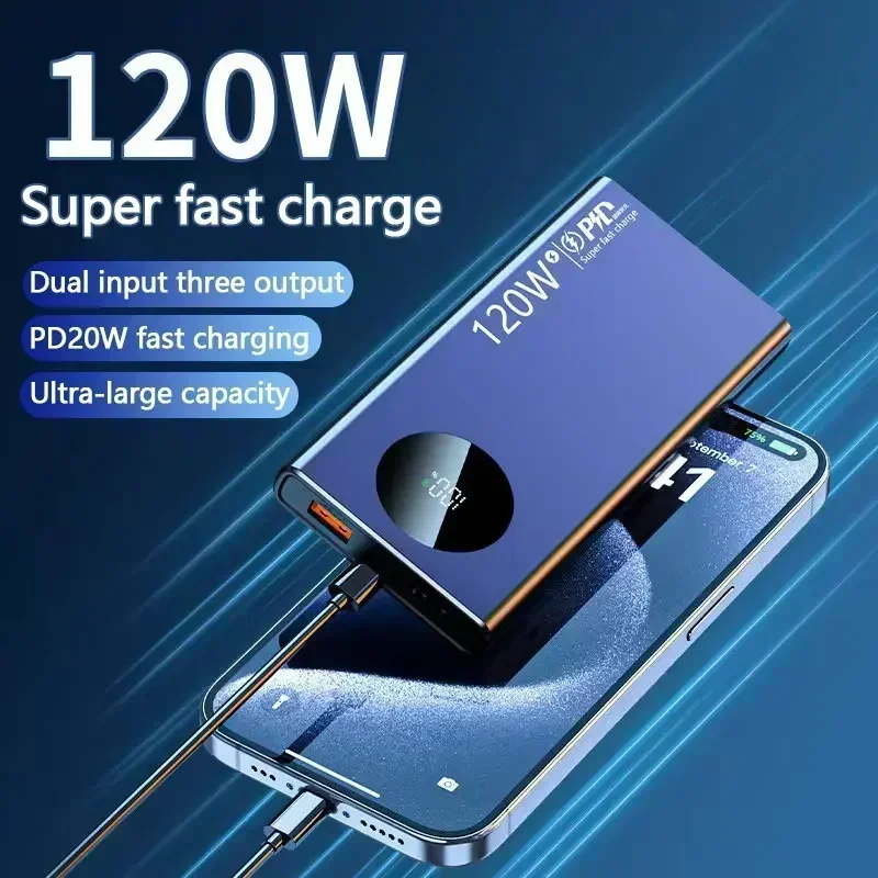 120w New Super Fast Charging 50000mah Power Bank Ultralarge Capacity For Mobile Power External Battery For Iphone Xiaomi Samsung