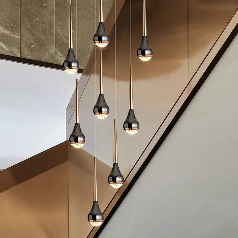 Duplex Building Loft Villa Stair Long Chandelier Nordic Modern Simple Hollow High Light Luxury Hotel Apartment Living Room Lamp